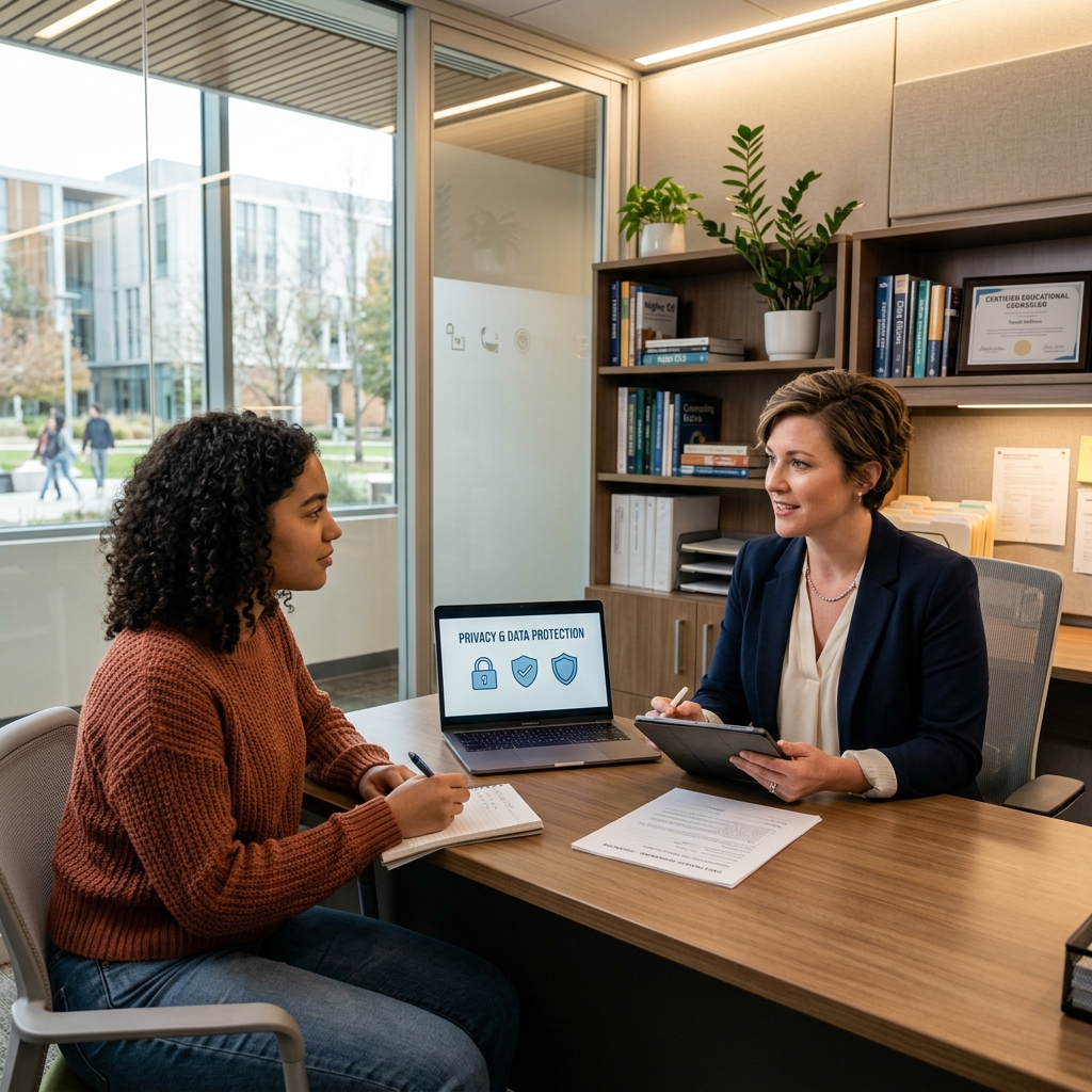 Professional counselor representing data privacy and security